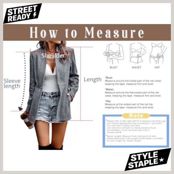 Slim Fit Long Sleeve Blazer Jacket Notch Lapel Open Front Office Wear - Picture 5 of 6